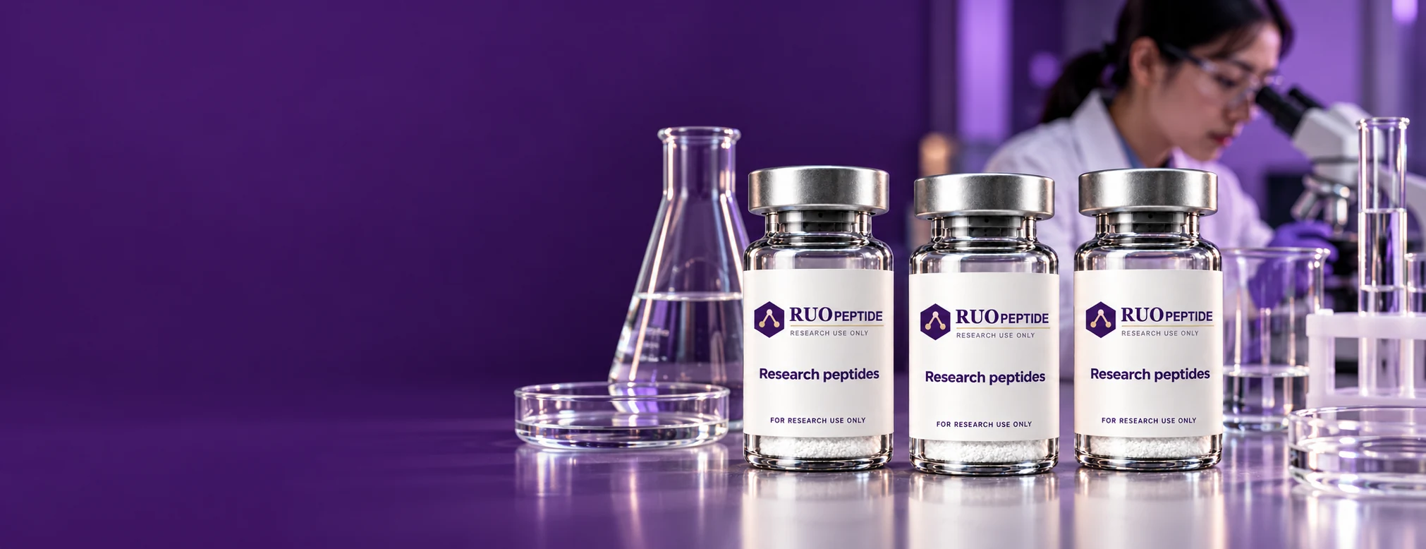 Research portfolio with proportionate RUO Peptide vials