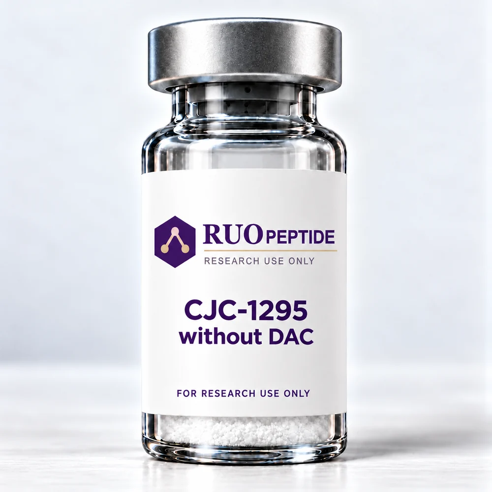 CJC-1295 without DAC with RUO Peptide branding. For research use only.