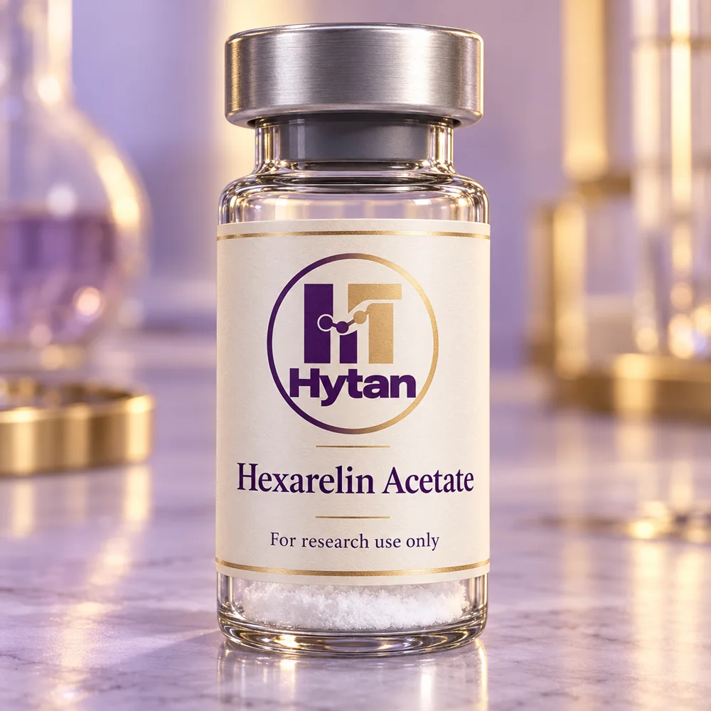 Hexarelin Acetate packaging illustration. For research use only.
