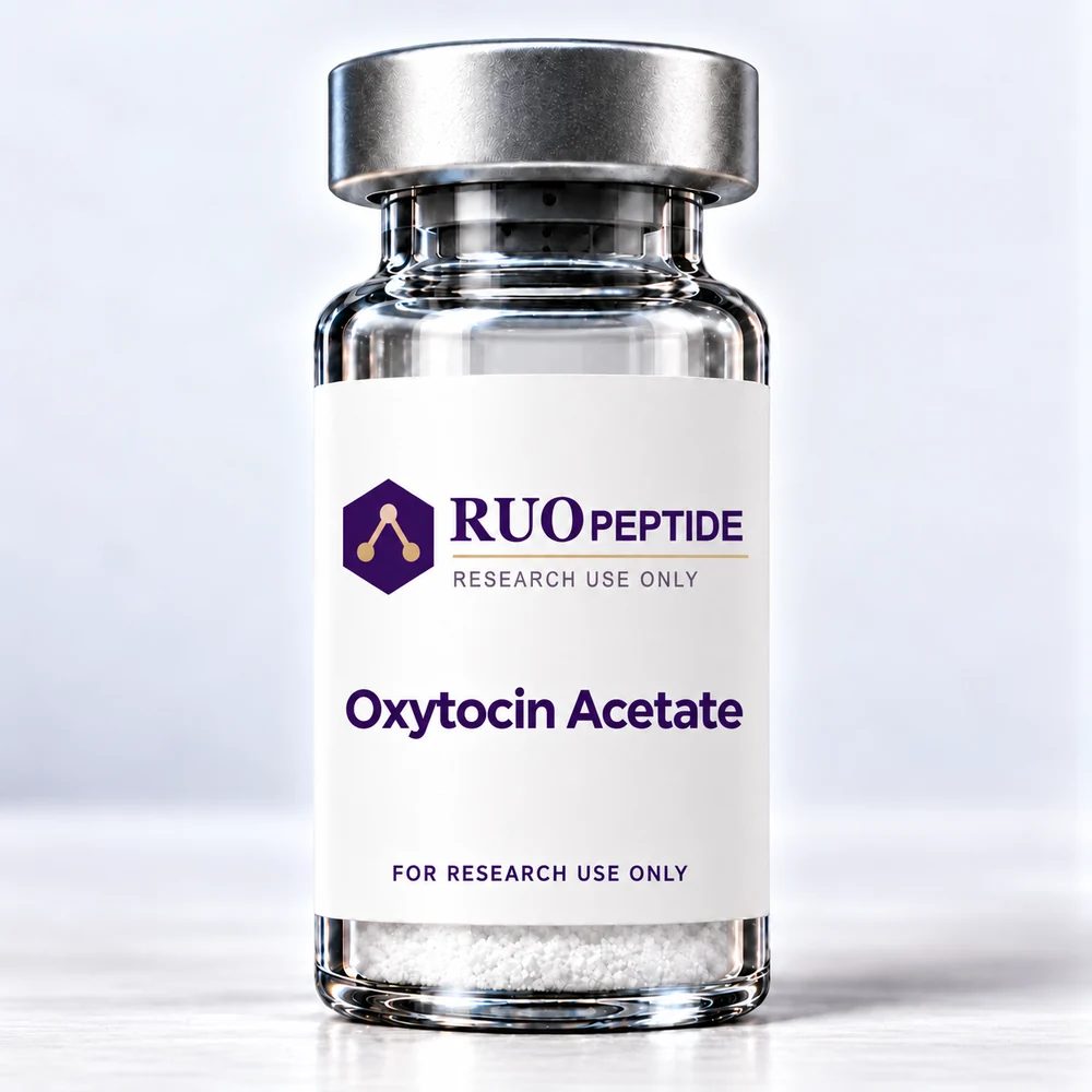 Oxytocin Acetate packaging illustration. For research use only.