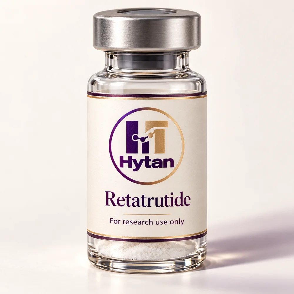 Retatrutide packaging illustration. For research use only.