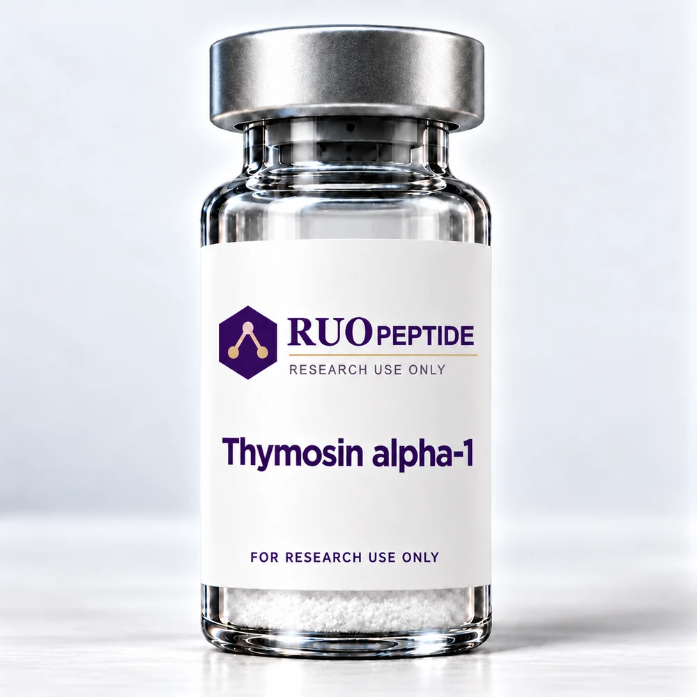 Thymosin alpha-1 with RUO Peptide branding. For research use only.