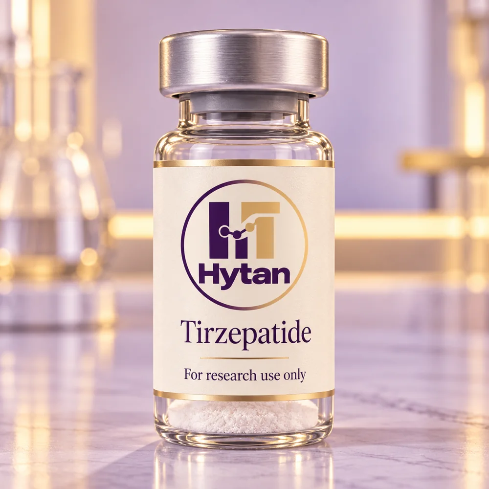 Tirzepatide packaging illustration. For research use only.